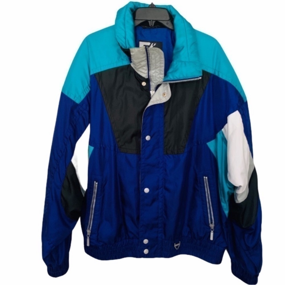 Tyrolia Vintage Retro Blue Colorblock Ski 80’s-90’s Multicolored Jacket Size XL